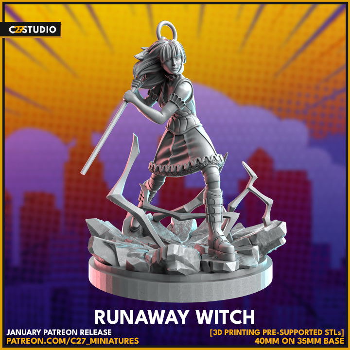 Unique Runaway Witch 3D Model by c27 – Tabletop Game Ready