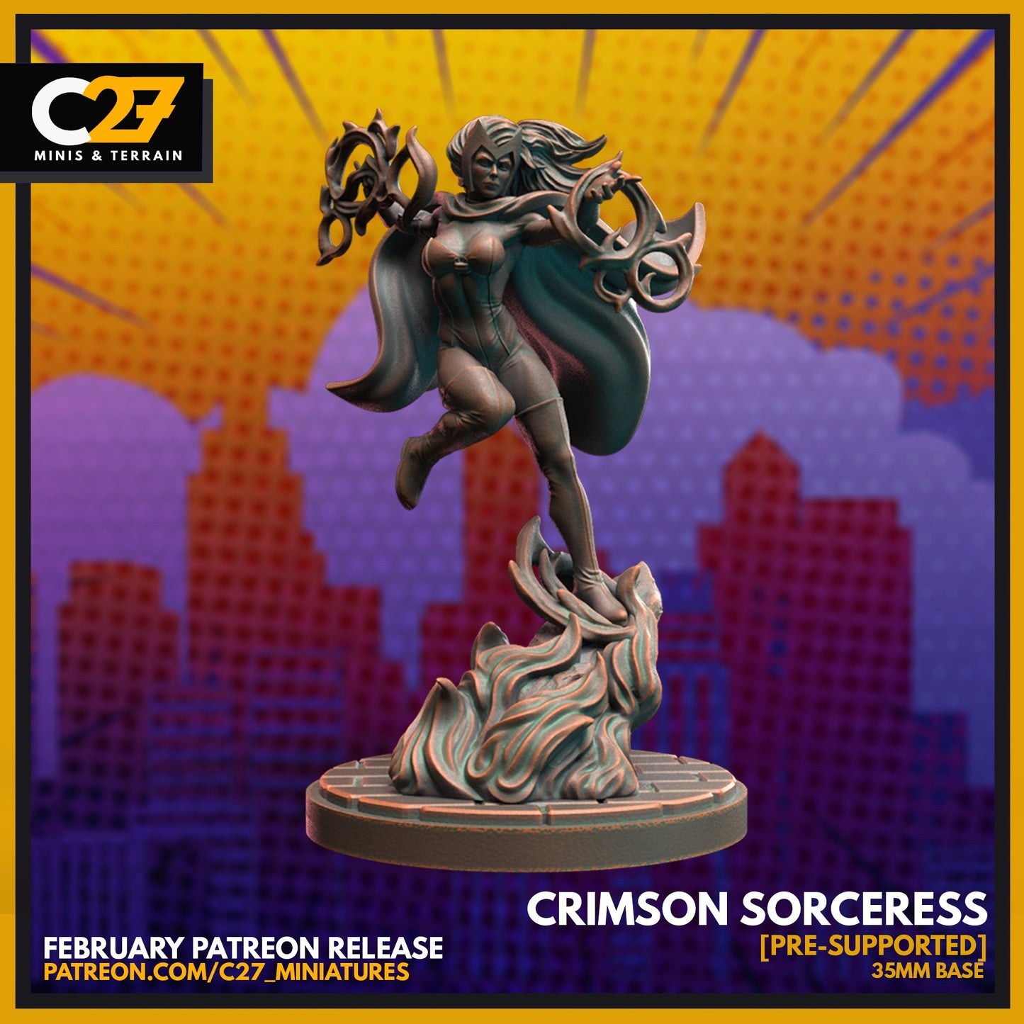 Crimson Sorceress 3D Printed Miniature by c27 – Unique Game Piece