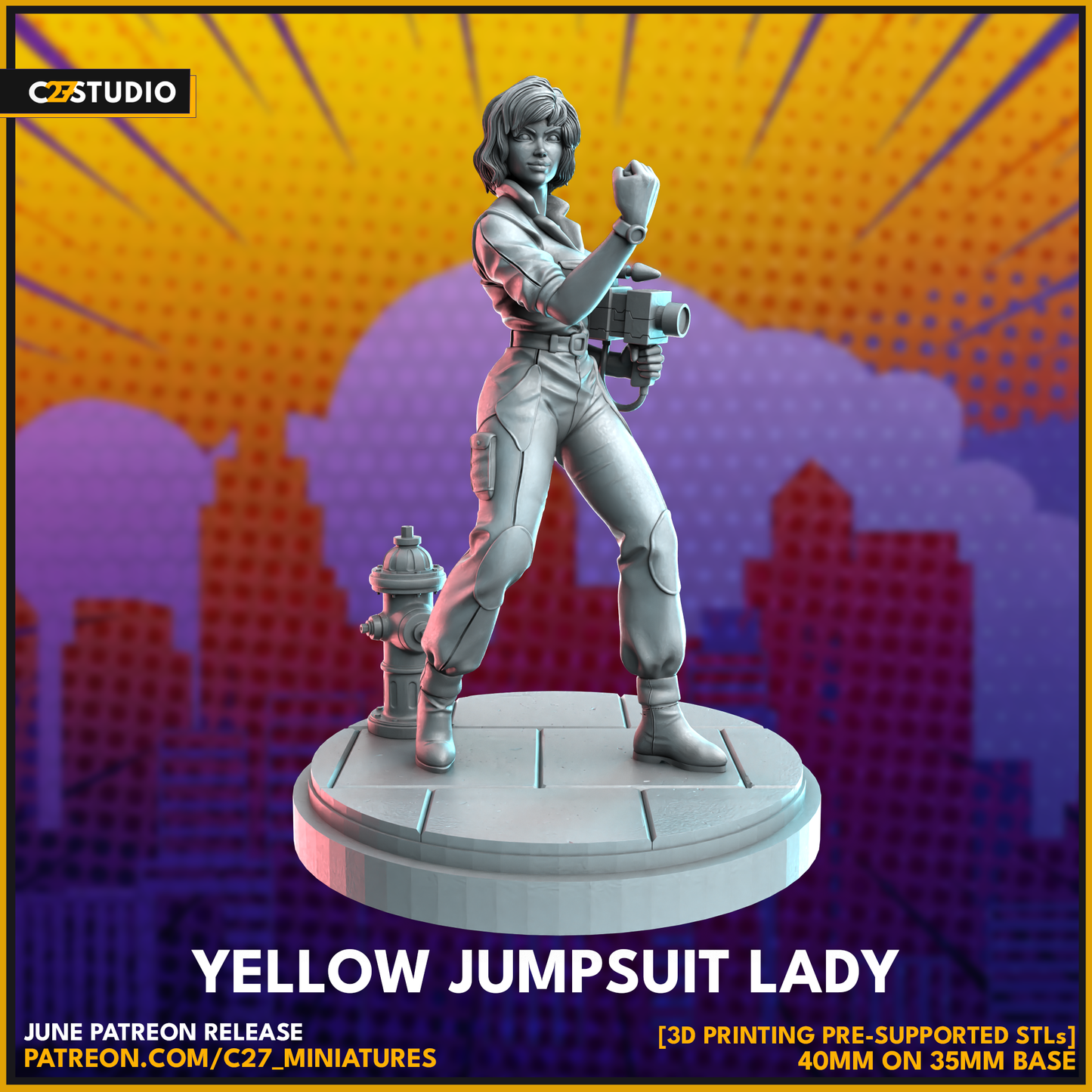 High-Quality Yellow Jumpsuit Lady 3D Model by c27 – Ready for Play