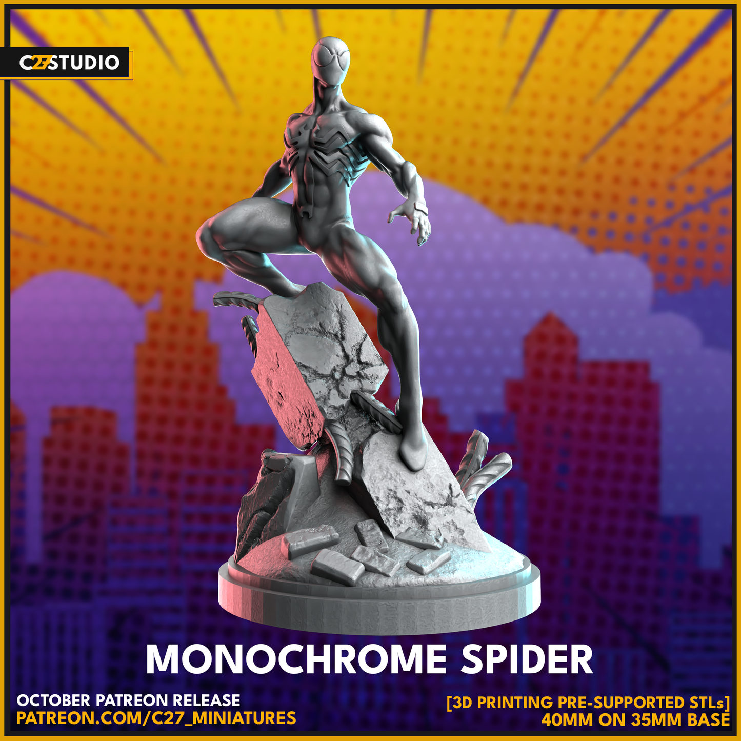 Monochrome Spider 3D Miniature by c27 – Ideal for Tabletop Games