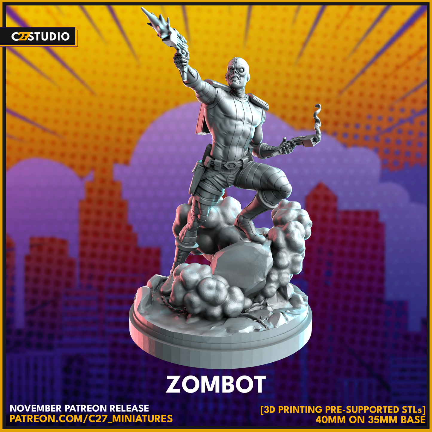 Zombot 3D Printed Miniature by c27 – Unique Game Piece