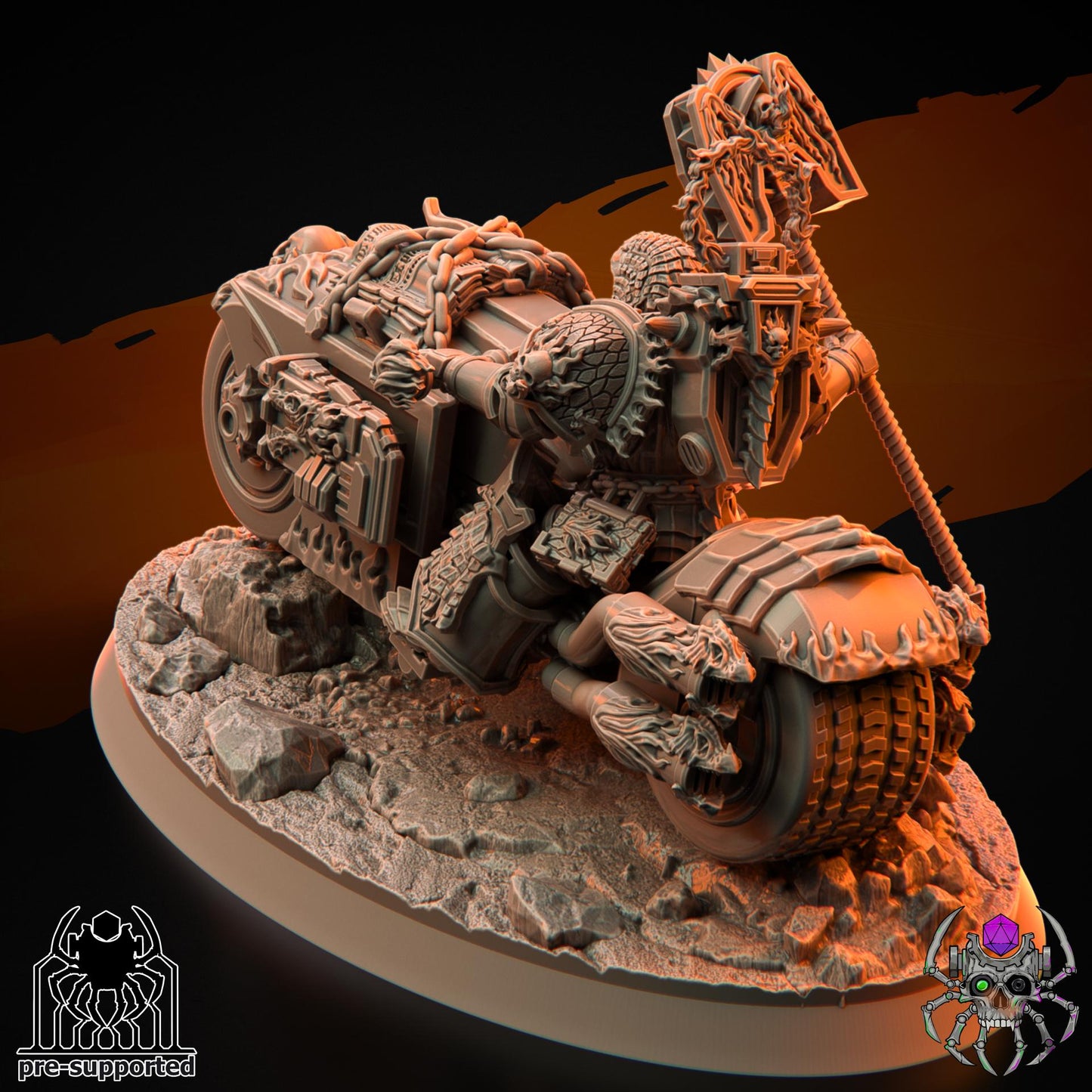 Flame Lizards Prelate on a Motobike | EightLegsMiniatures | Grimdark Compatible