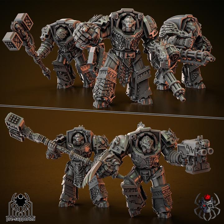 Set of 5 Heavy Armor Flame Lizards Squad | EightLegsMiniatures | Grimdark Compatible