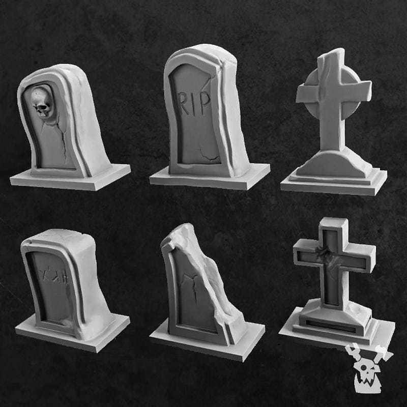 Graveyard coffins and tombstones