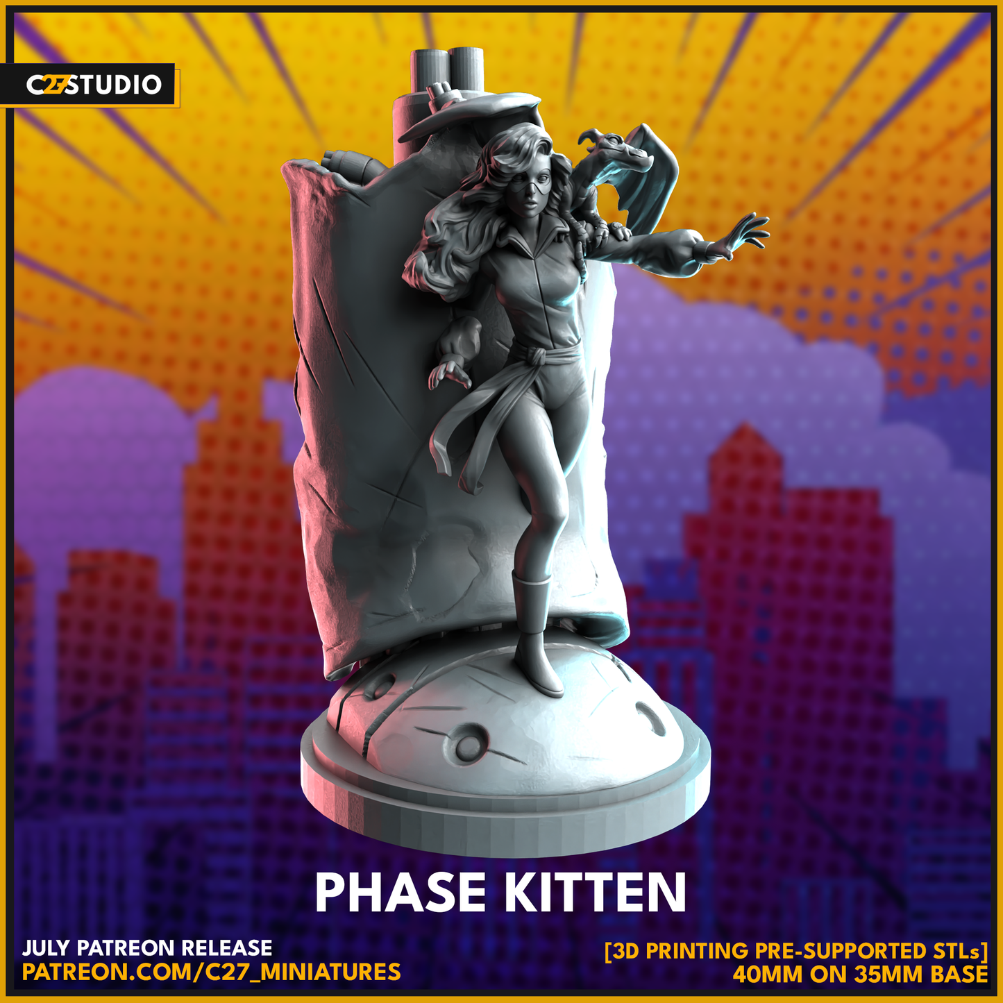 Phase Kitten 3D Miniature by c27 – Ideal for Tabletop Games